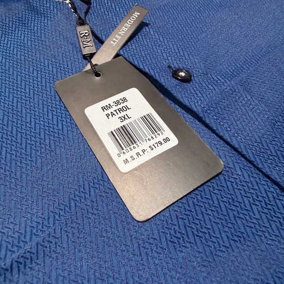 Rosso Milano Italy Dress Shirt 3XL Modern Fit Blue Textured Button Up NWT $179 - Picture 4 of 10